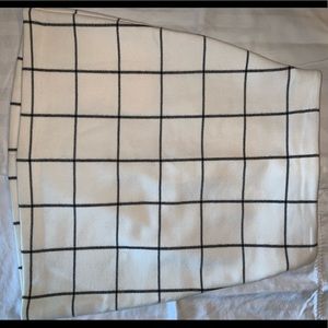 Cream and navy plaid high waited pencil skirt